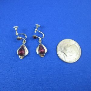 Amethyst and silver tone 1.25" screw back earrings